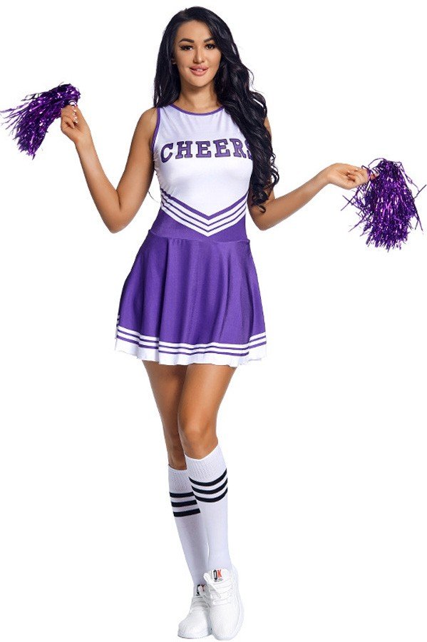 Sexy Jente Cheerleader Kostyme Lilla Sett