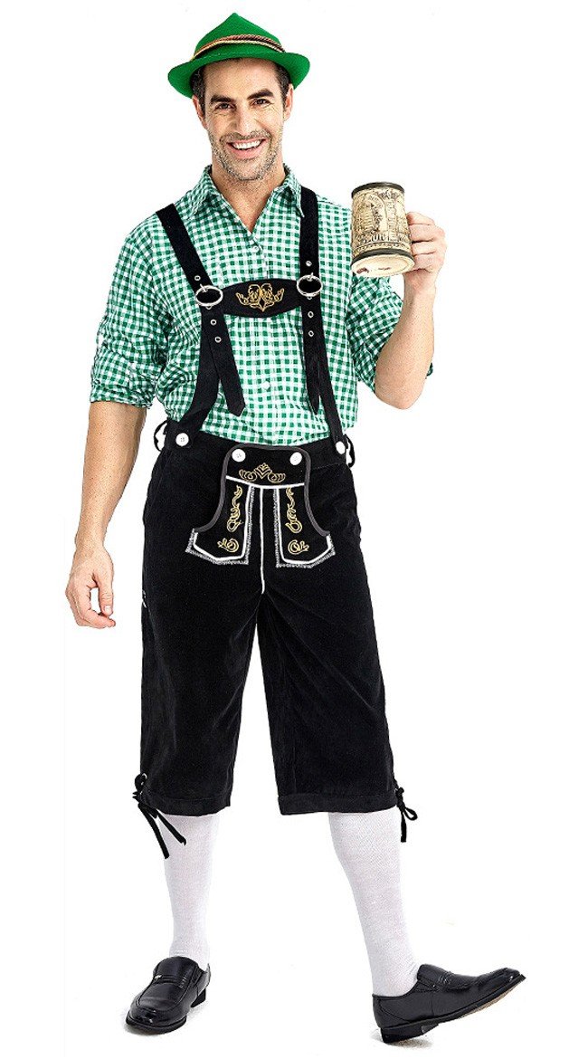 Herre Tradisjonell Bayersk Oktoberfest Lederhosen Kostyme Grønn Svart