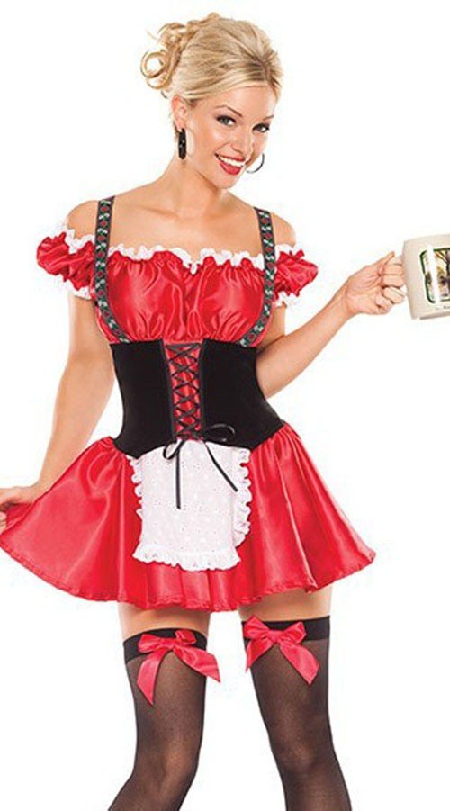 Rød Søt Tyroler Oktoberfest Kostyme