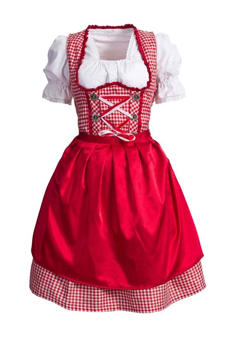 Rød Bavarian Tyroler Kostyme Oktoberfest Kostyme