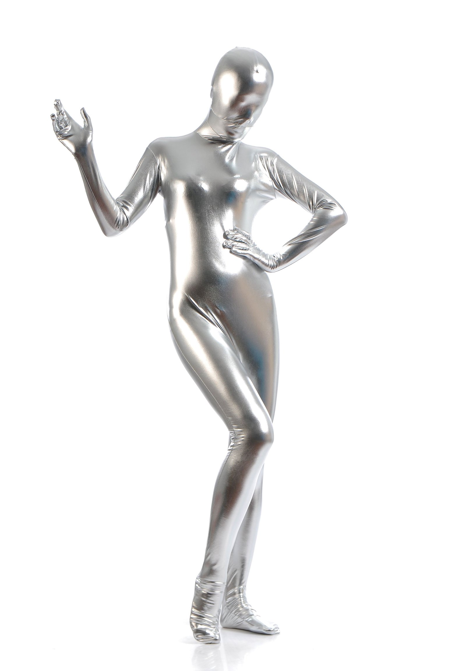 Morphsuits Dame Heldekkende Metallic Skinnende Drakt Sølv