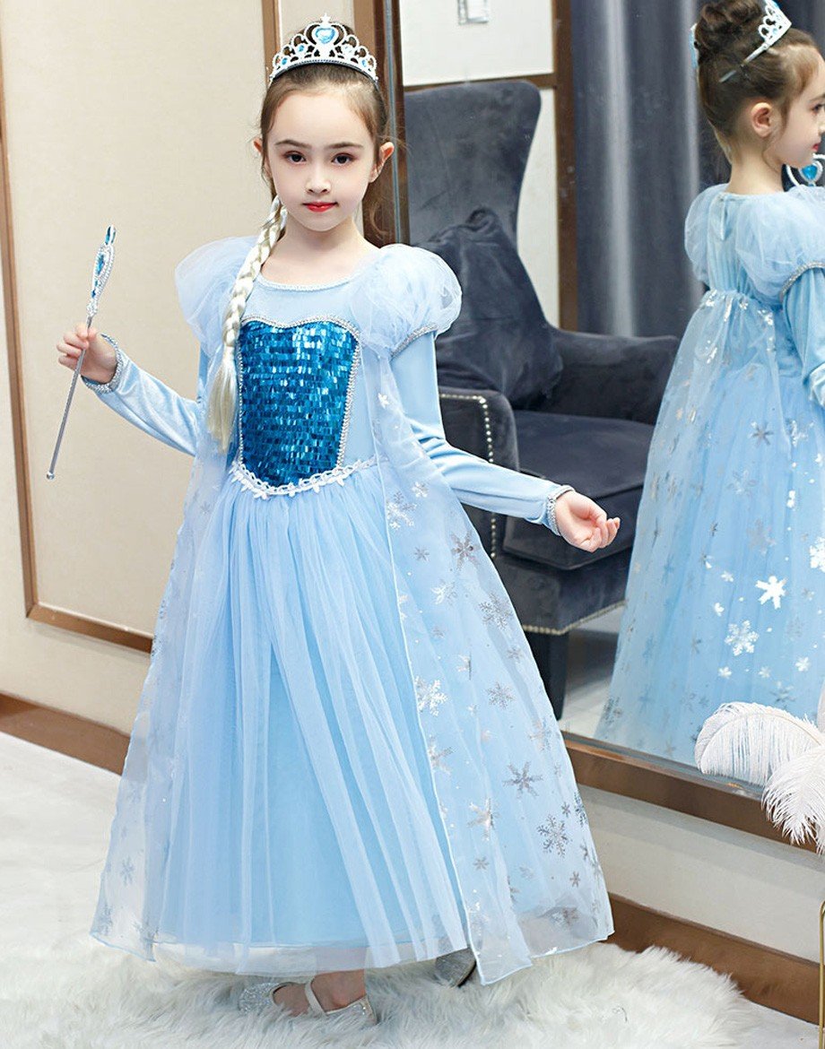 Deluxe Barn Frozen Elsa Kostyme Prinsessekjole Langermet