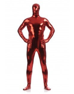 Morphsuits Mann Heldekkende Metallic Skinnende Drakt Mørkrød