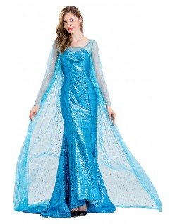Deluxe Frozen Kostymer Isblå Elsa Prinsessekjole Voksne