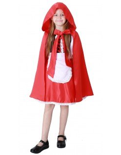 Deluxe Lange Små Rødhette Kostym Barn