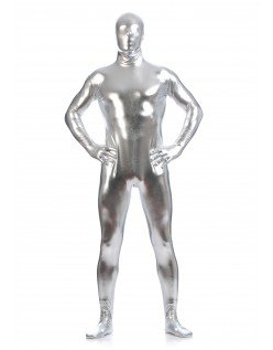 Morphsuits Mann Heldekkende Metallic Skinnende Drakt Sølv