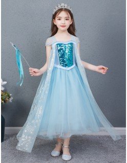 Sequin Frozen Elsa Kostyme Prinsessekjoler Barn