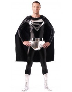 Skinnende Metallisk Superman Kostyme Svart Og Hvit
