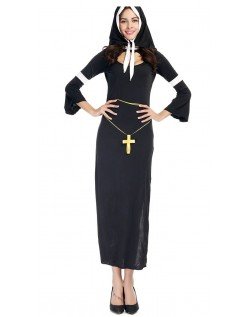Svart Langermet Nonne Kostyme