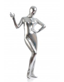 Morphsuits Dame Heldekkende Metallic Skinnende Drakt Sølv