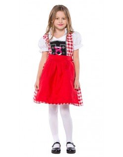 Rød Bayersk Oktoberfest Kostyme For Barn Heidi Kjole