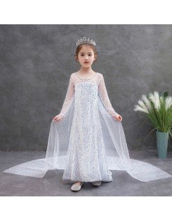 Hvite Sequin Frozen Elsa Prinsessekjole Barn