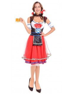 Tyroler Oktoberfest Kostyme Mellemlang Rød