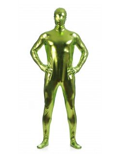 Morphsuits Mann Heldekkende Metallic Skinnende Drakt Grønn Gul