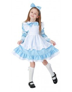 Alice i Wonderland Barn Søt Lolita Stuepike Kostyme Blå