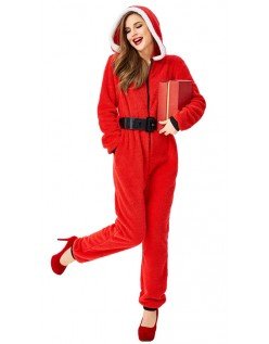 Julekostyme Med Hette Voksne Pajamas Rød Nissekostyme