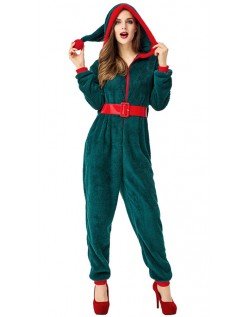 Julekostyme Med Hette Voksne Pajamas Grønn Nissekostyme