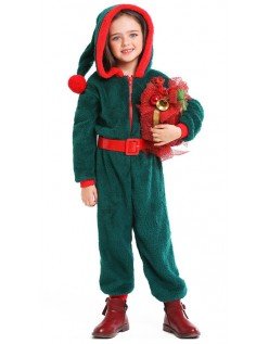 Julekostyme Med Hette Barn Pajamas Grønn Nissekostyme