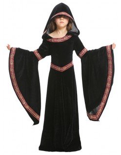 Jenter Halloween Vampyr Kostyme Barn Hette Robe Svart